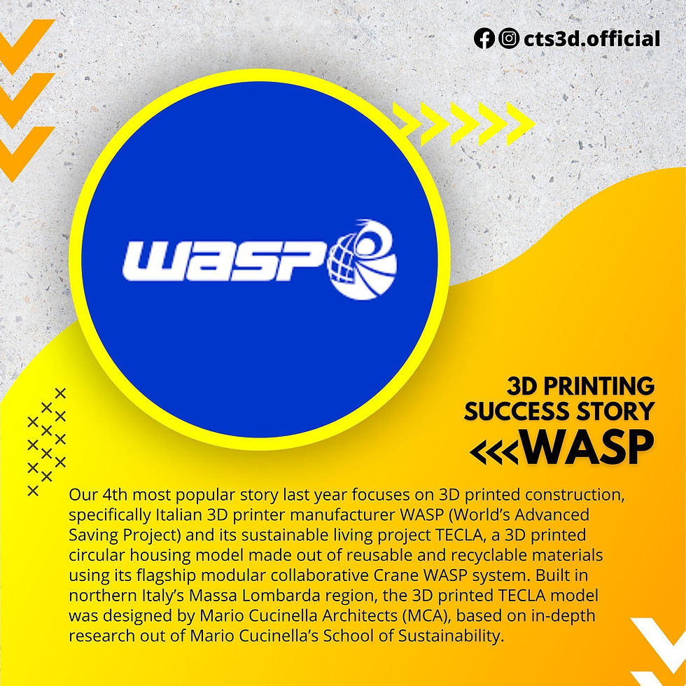 Italian 3D printer manufacturer WASP (World's Advanced Saving Project) and its sustainable living project TECLA, a 3D printed circular housing model made out of reusable and recyclable materials using its flagship modular collaborative Crane WASP system. Build in northern Itlay's Massa Lombarda region, the 3D printed TECLA model was designed by Mario Cucinella Architects (MCA), based oon -depth research out of Mario Cucinella's School of Sustainability.