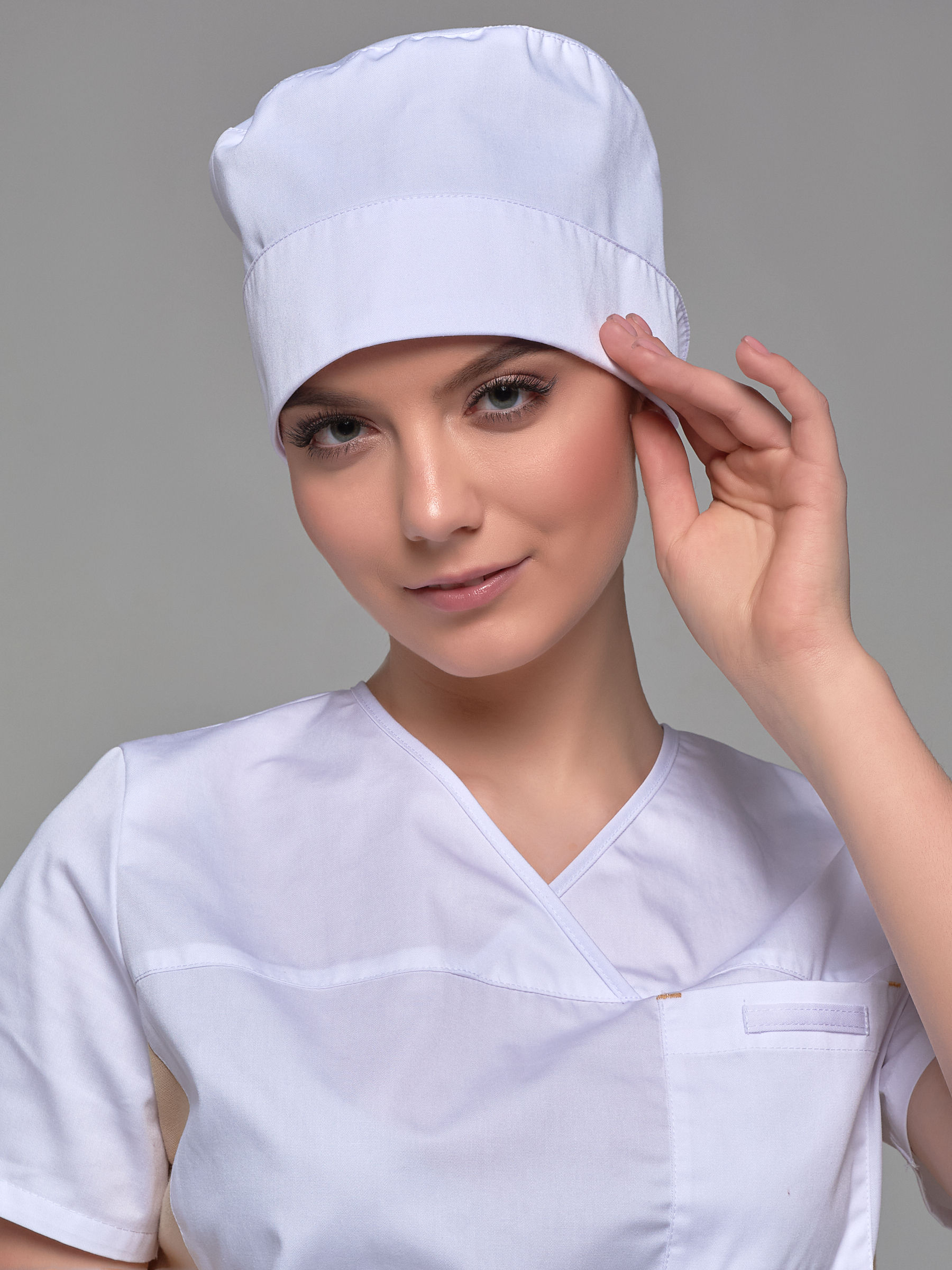 Медицинский чепчик на завязках с отворотом, тк. Спандекс