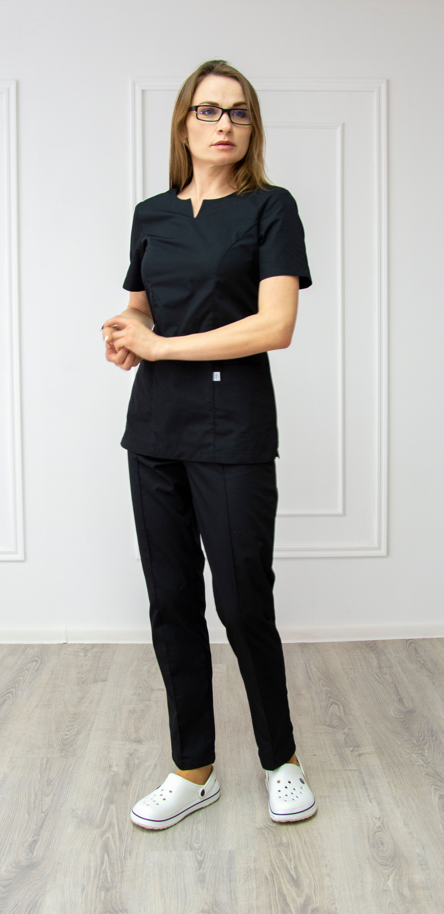 "Сара" тк. ТиСи, цв. чёрный. Блуза медицинская женская.