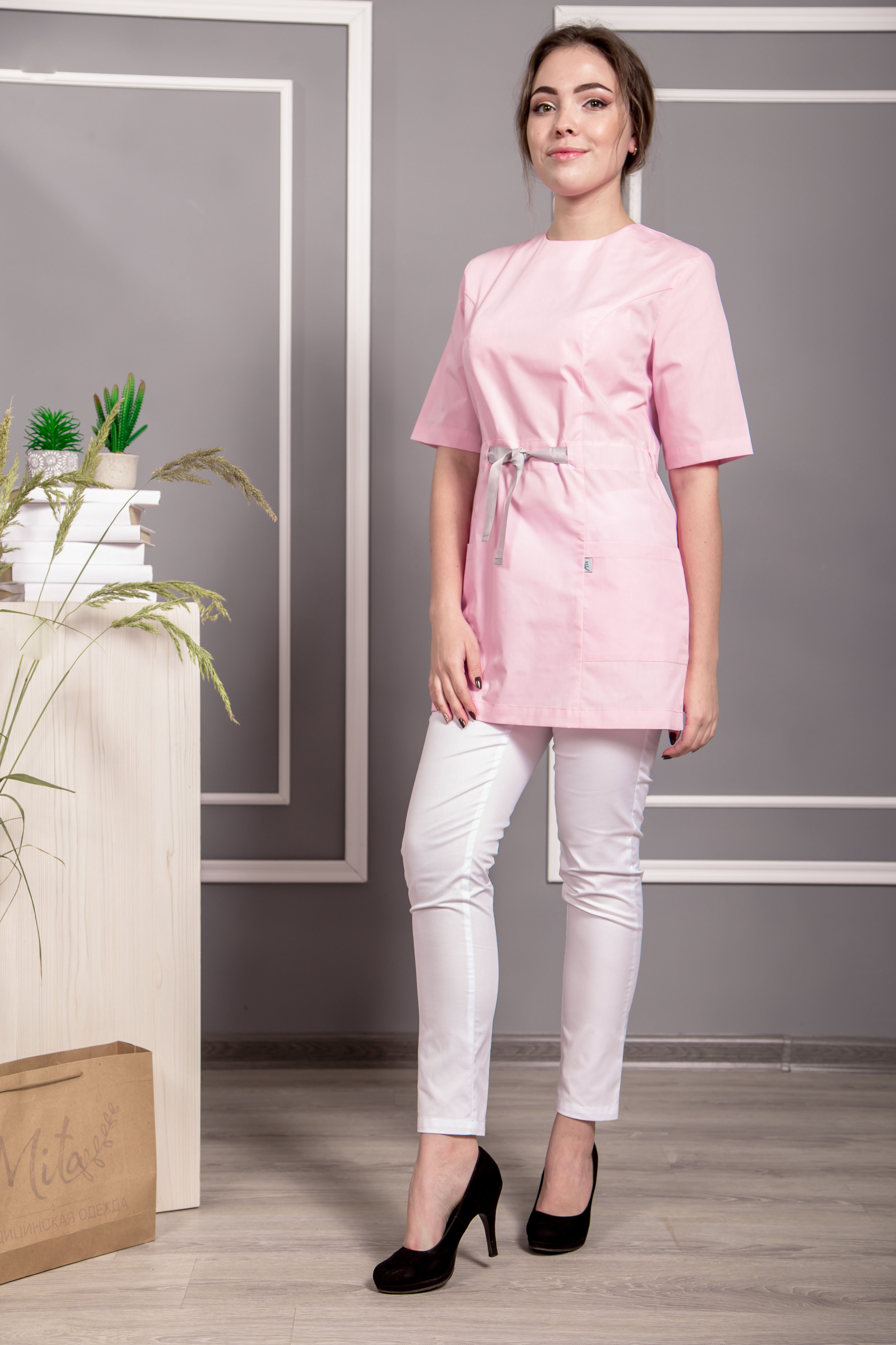 "Вероника" тк. ТиСи, цв. розовый. Туника медицинская женская.