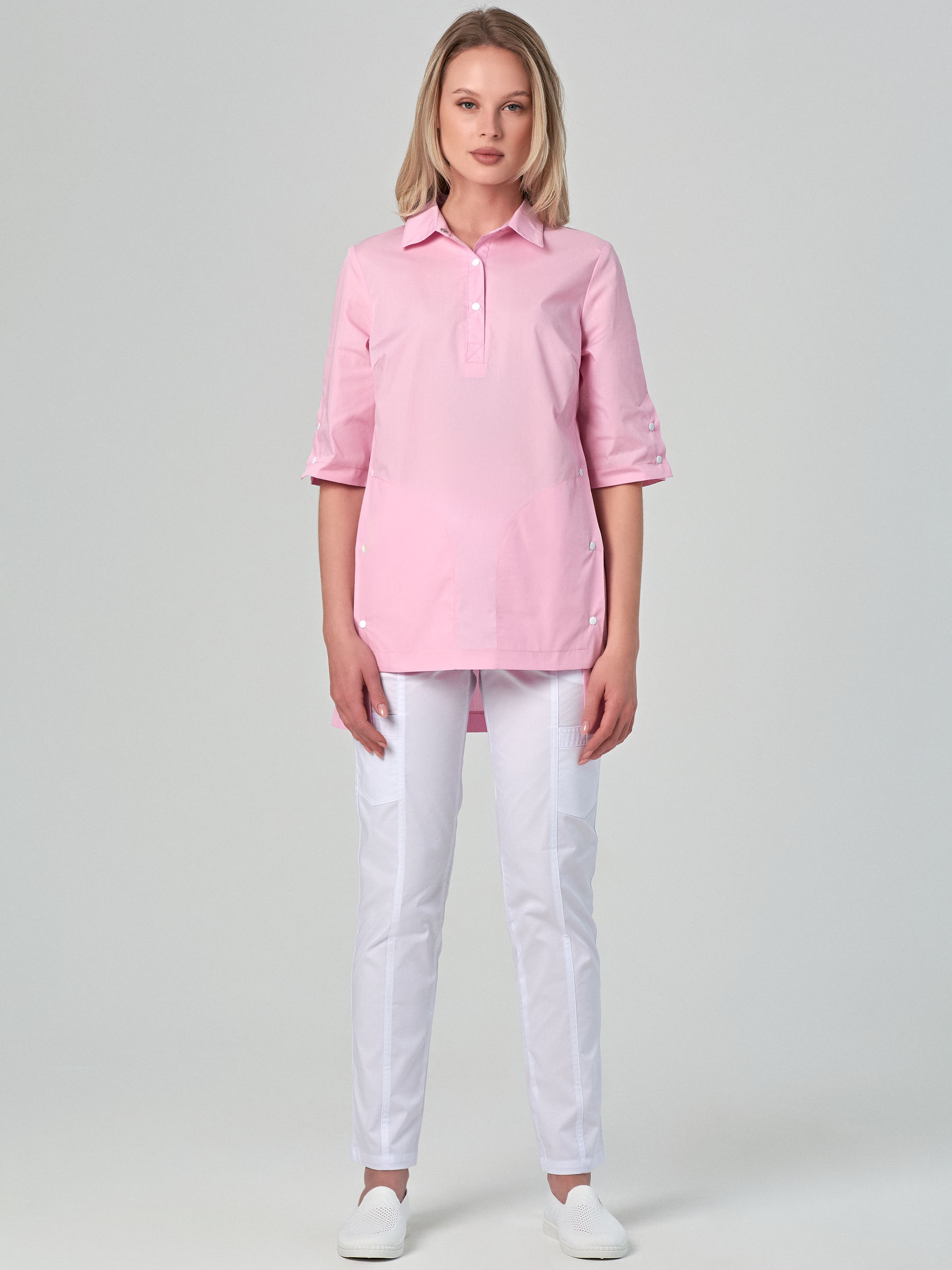 "Алина" тк. ТиСи, цв. розовый. Блуза-рубашка медицинская женская