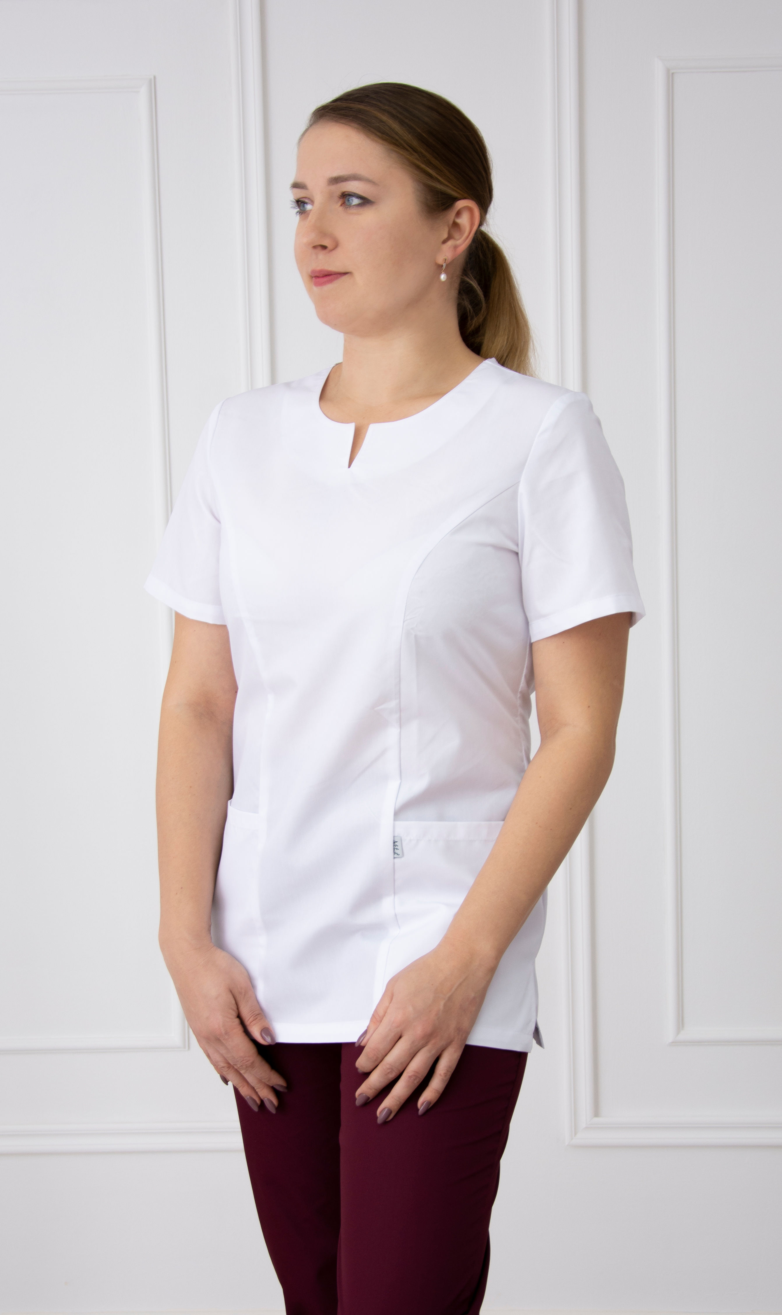 "САРА" тк. ТиСи, цв. белый. Блуза медицинская женская.