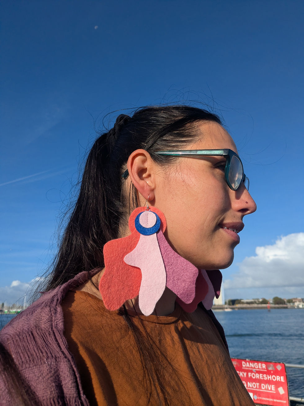 Thumbnail: Large statement felt earrings in pink, purple and blue