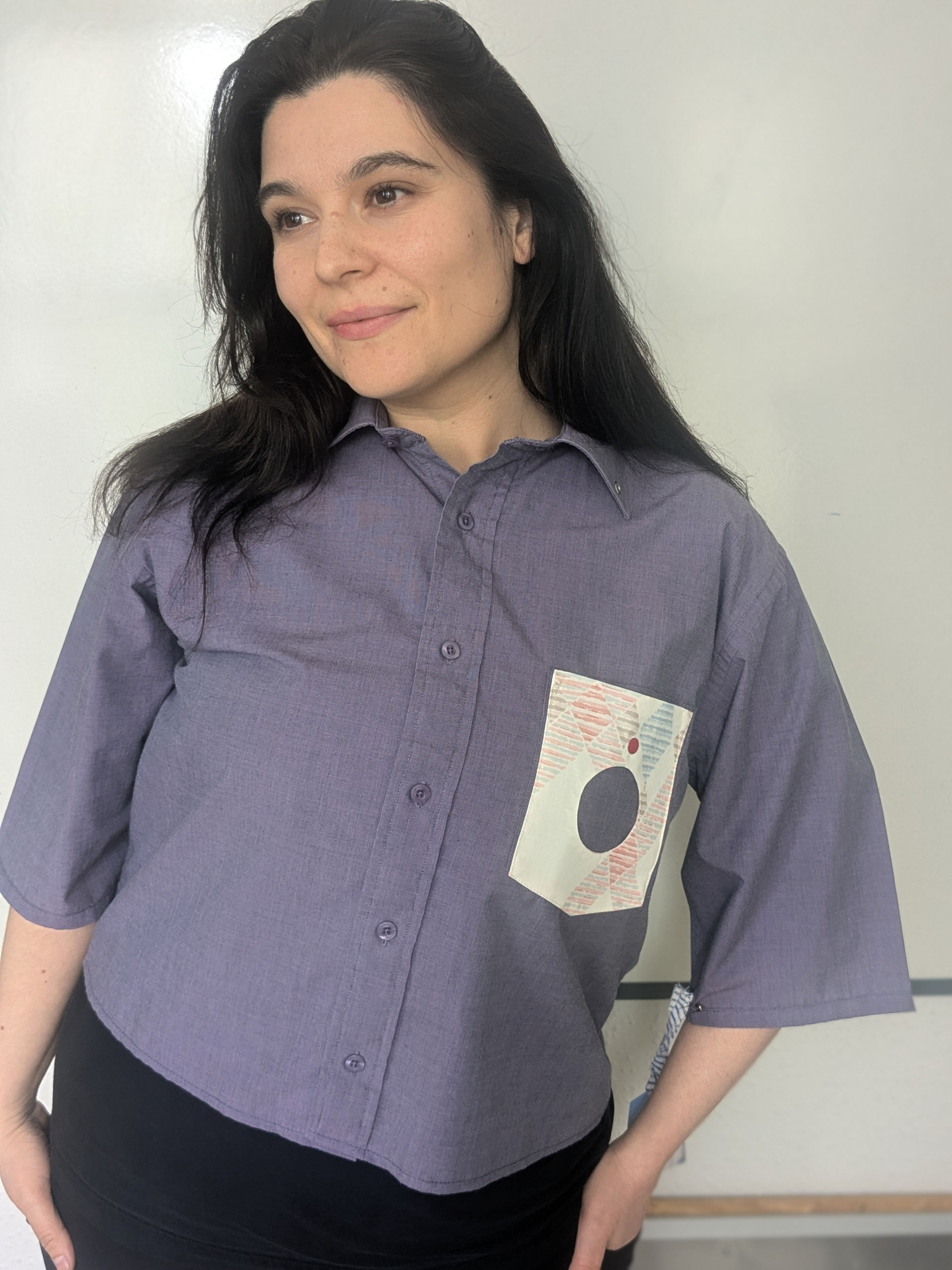 Women's dark blue shirt with circle pocket - size 12-14 fit