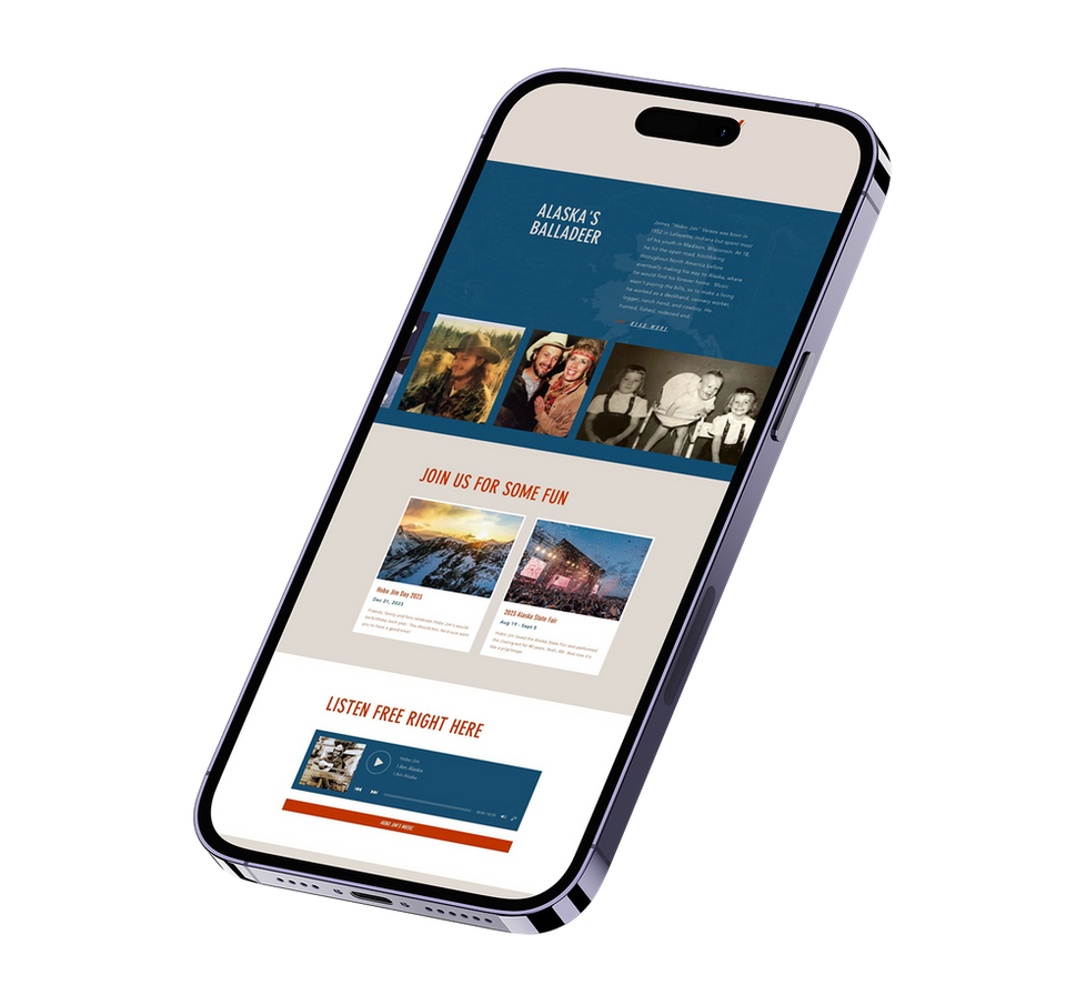 Musician mobile friendly website with streaming designed by Turn 2 Creative