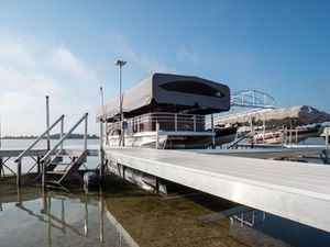 Adjustable, all aluminum lake steps that can be fitted to your existing aluminum dock or deck.