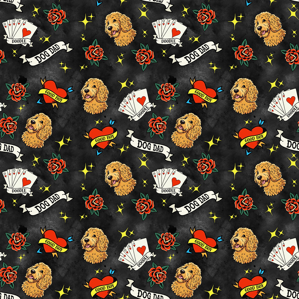 Vintage Dog Dad Tattoo Style Goldendoodle Pattern
