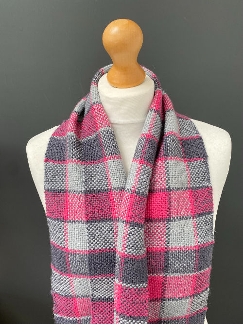 Thumbnail: handwoven pink and grey wool scarf