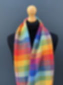 Thumbnail: Close-up of the rainbow checked scarf pattern showing where warp and weft colours intersect