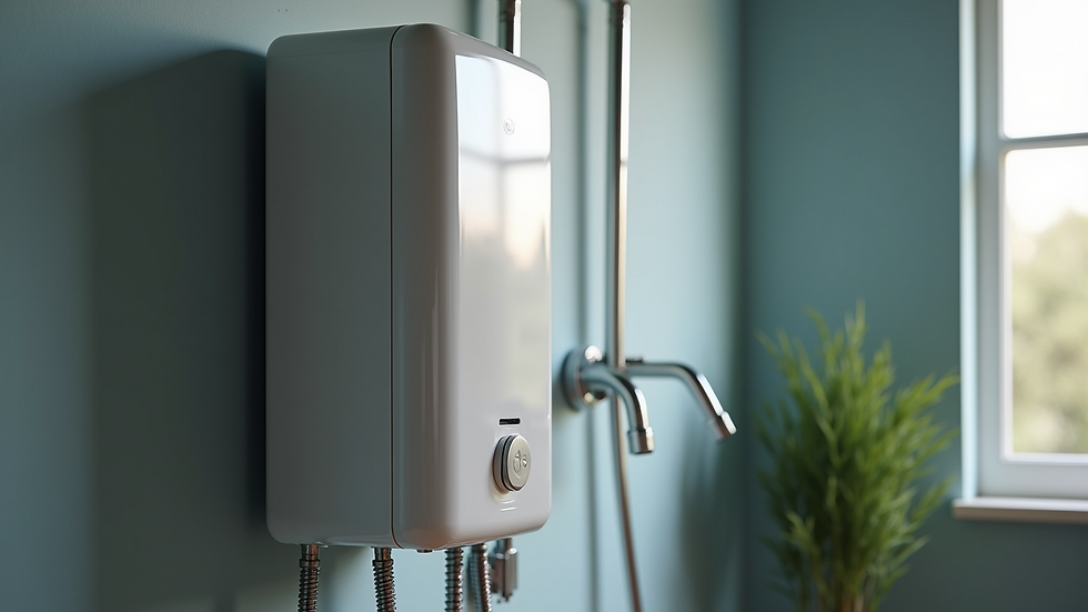 Close-up view of a tankless water heater mounted on a wall