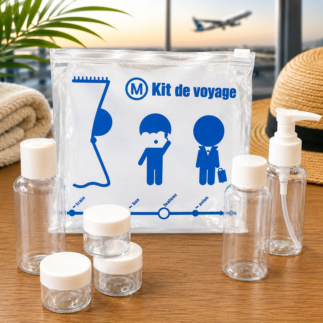 KIT DE VOYAGE POUR PRODUITS DE BEAUTÉ LAVABLE ET RÉUTILISABLE