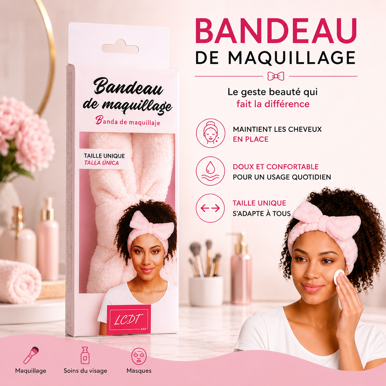Bandeau de maquillage en noeud fluffy
