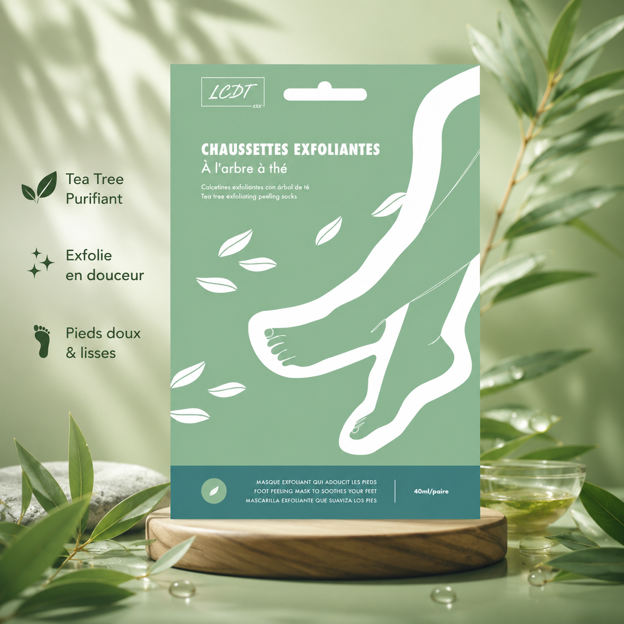 CHAUSSETTES EXFOLIANTES AU TEA TREE ( UNE PAIRE) - LE COMPTOIR DES TENDANCES