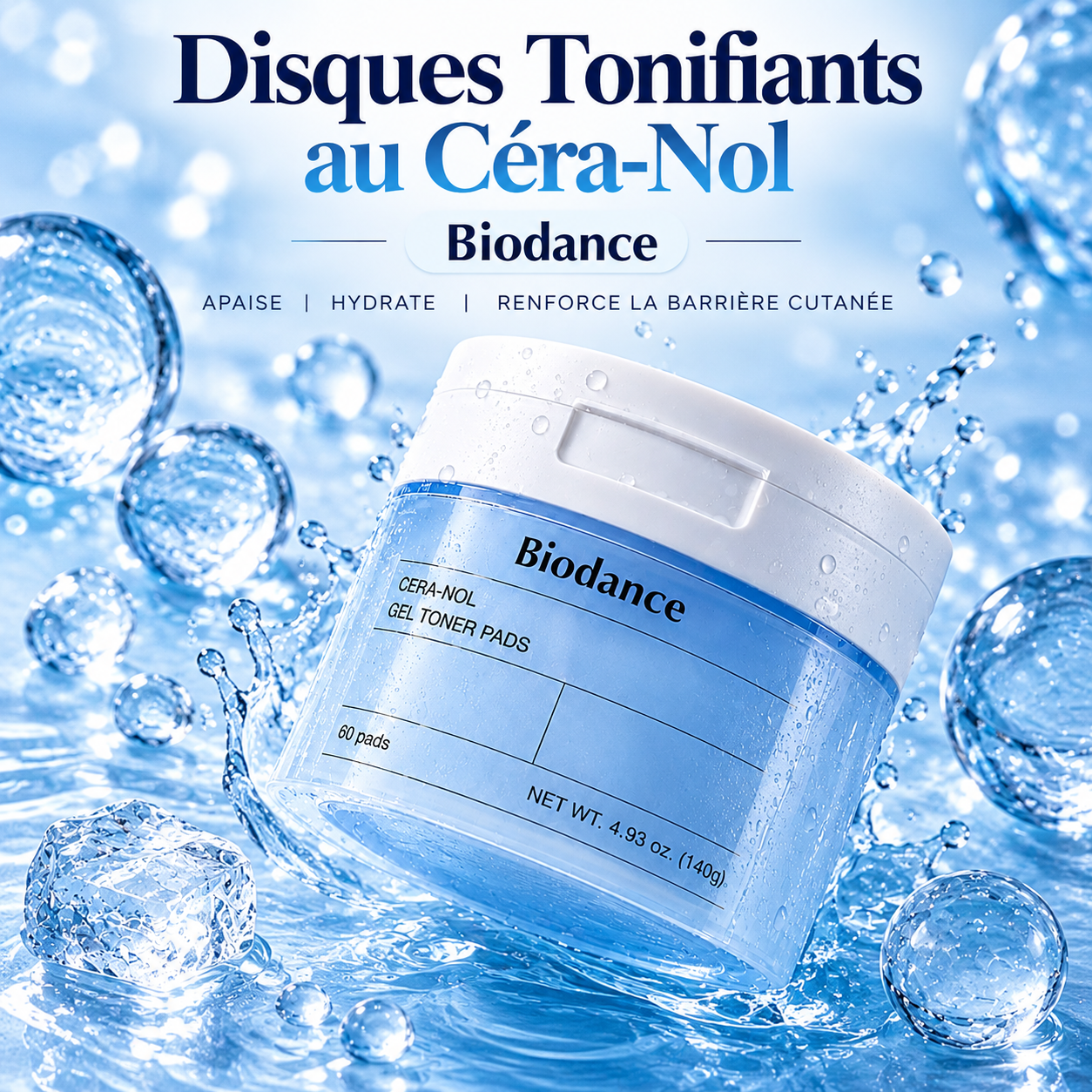 CERA-NOL GEL TONER PADS (LOTION TONIQUE EN PATCHS GEL) 60 PADS - BIODANCE