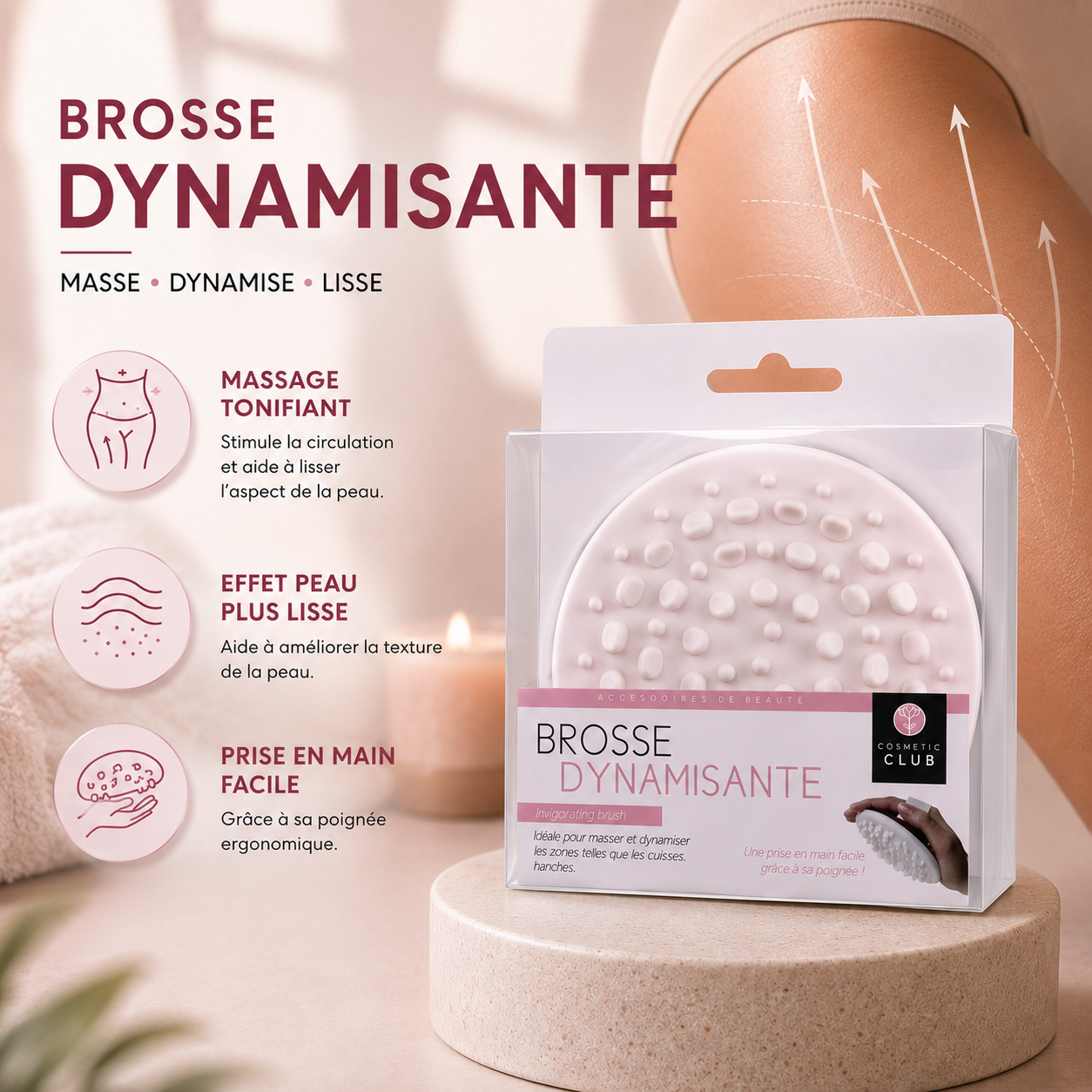 BROSSE DYNAMISANTE ANTI CELLULITE POIGNÉE FLEXIBLE