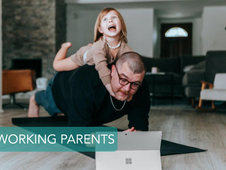 dad trying to do pushups while in an online meeting, children is on his back