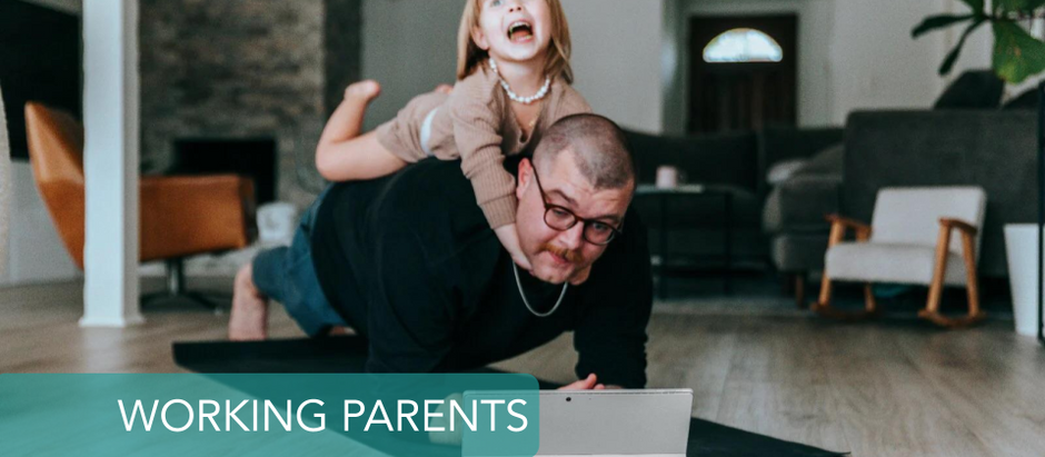 dad trying to do pushups while in an online meeting, children is on his back