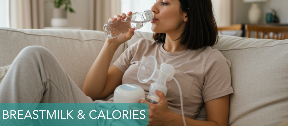 A mother relaxing on a couch while pumping breast milk, sipping water, and eating a bowl of fruit.