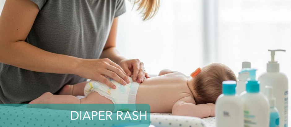 mom changing babies diaper