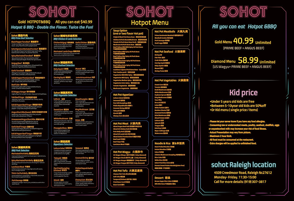 Sohot hotpot&bbq menu