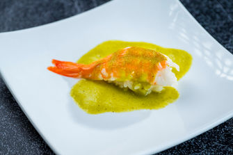 Shrimp rice in green curry sauce