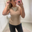 Thumbnail: TAUPE PEARL EMBELLISHED KNIT TOP 