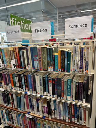 Romance and Fiction section of book shelf
