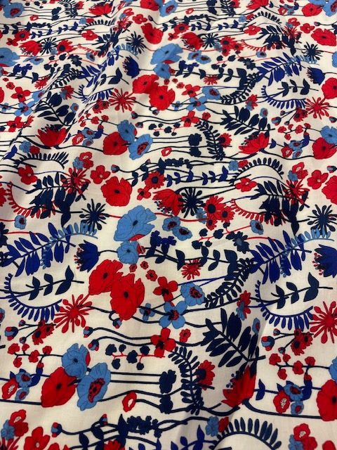 Miniatura: algodão multifloral vermelho e azul