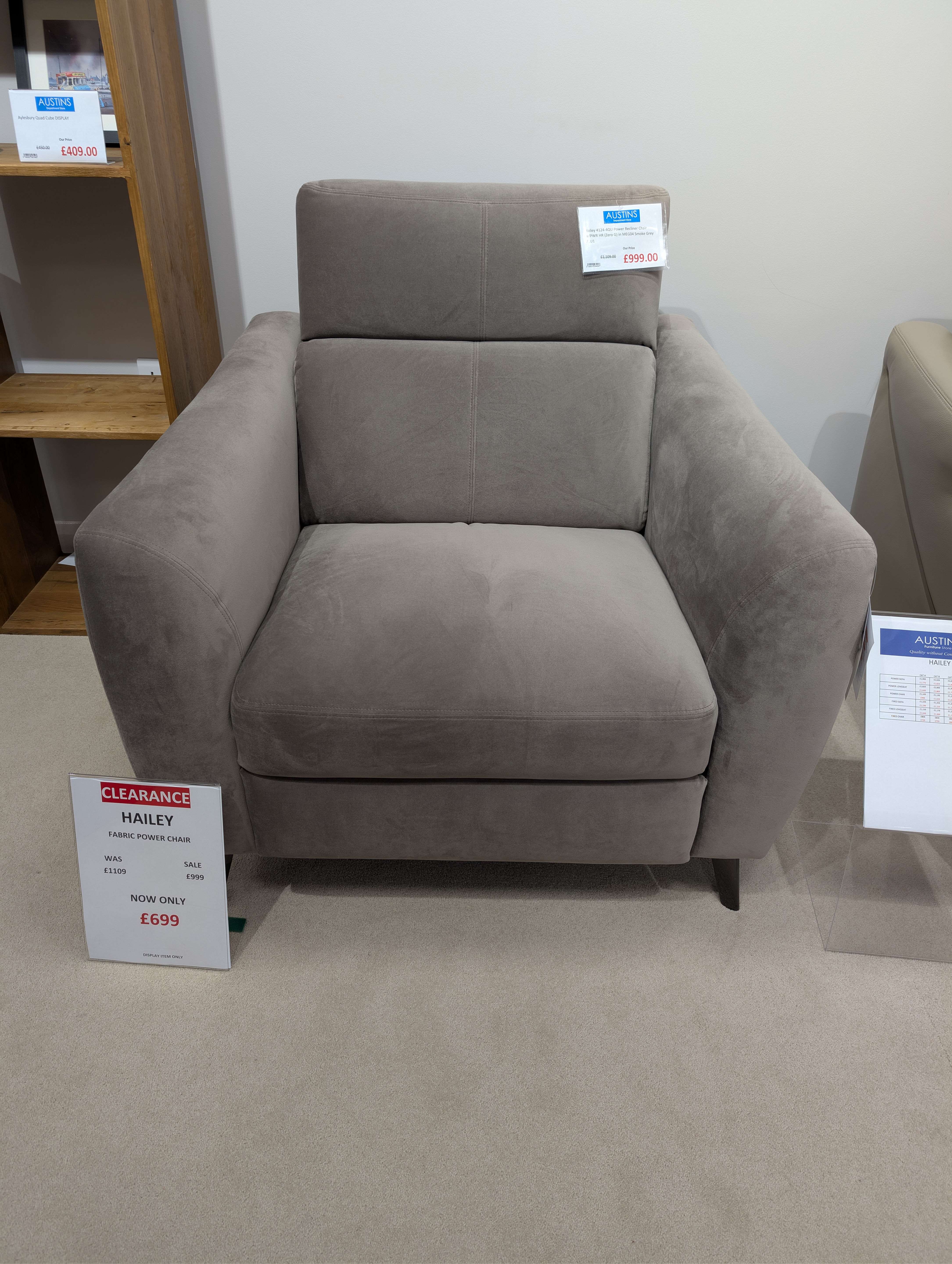 Clearance Hailey Power Recline Chair with Headrest