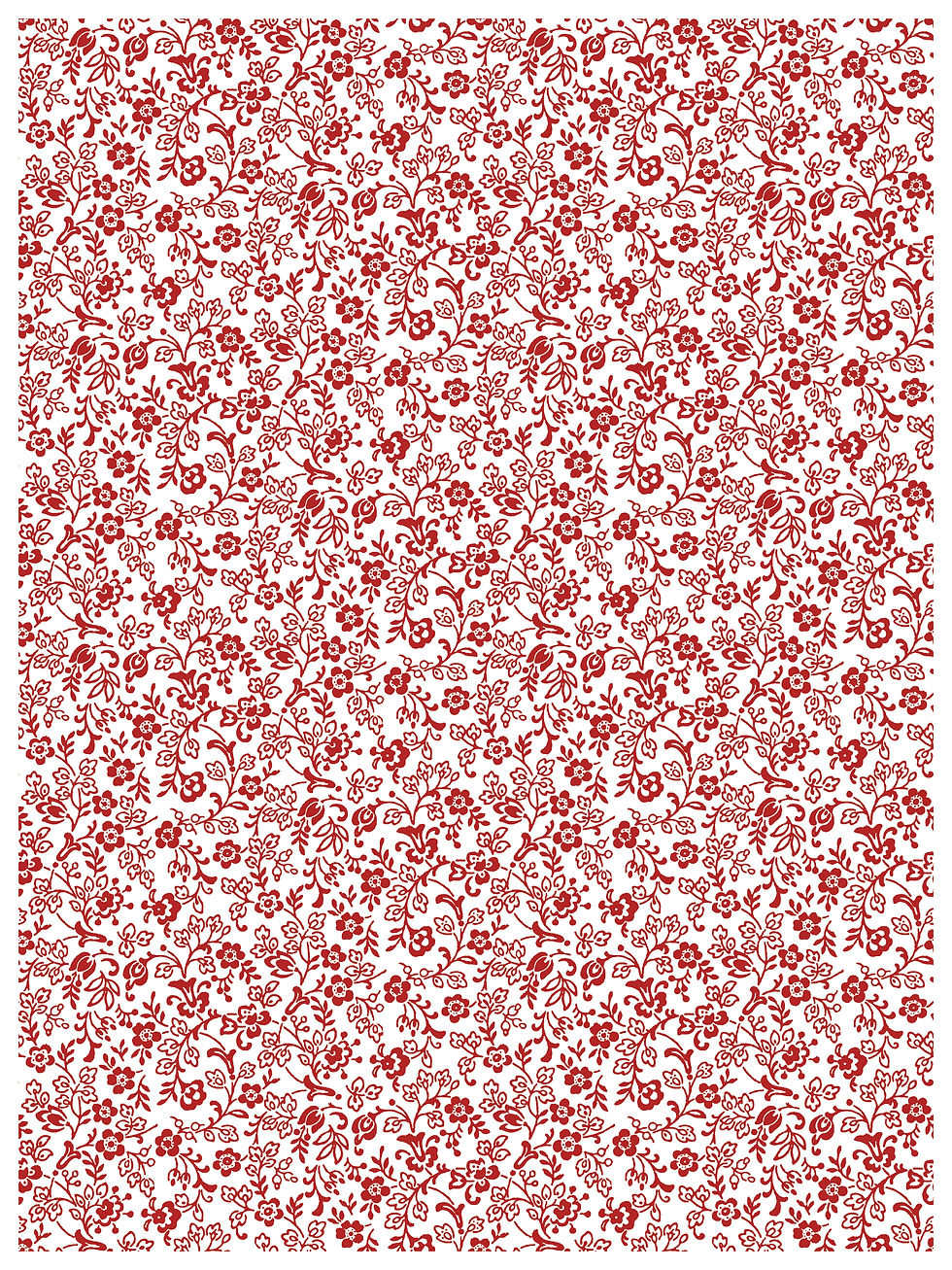 Thumbnail: Red floral pattern with small flowers and leaves on a white background.