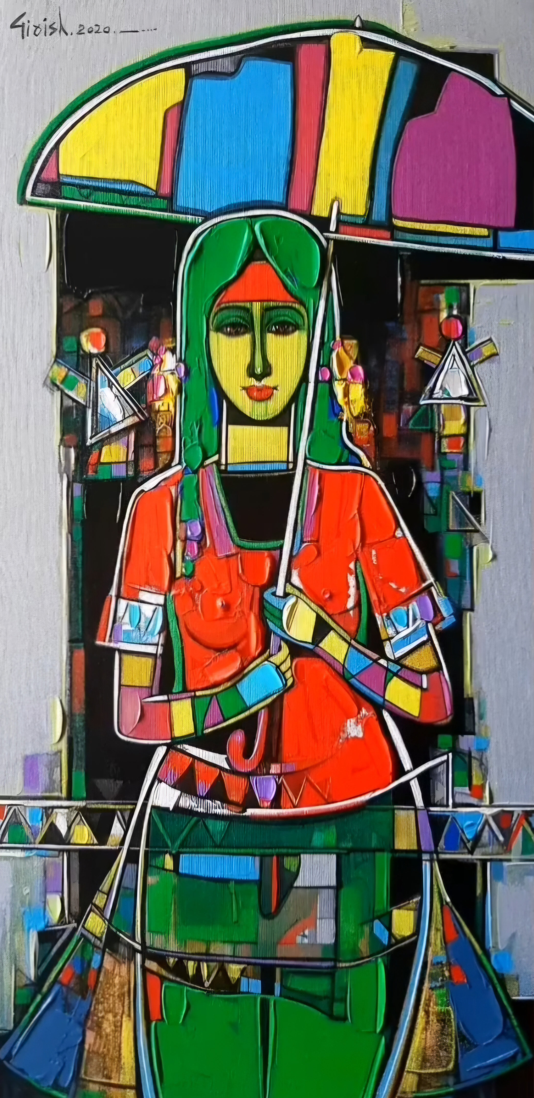 Untitled VI by Girish Adannavar — oil on canvas village life painting