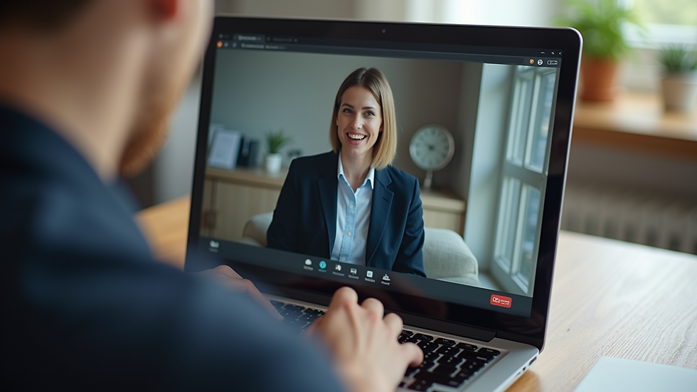 Close-up of a laptop screen showing a career coaching session online