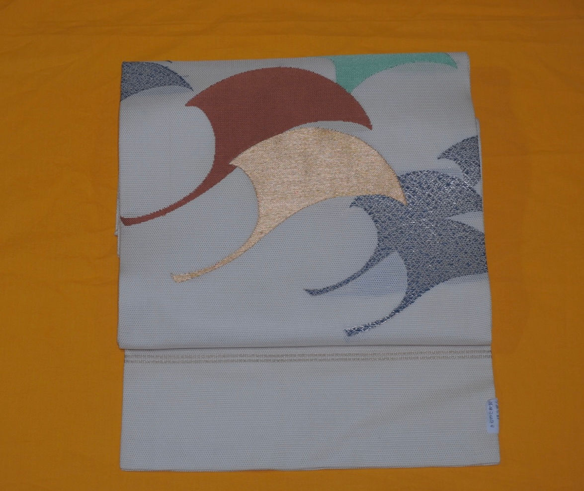 白地　銀杏柄　九寸名古屋帯