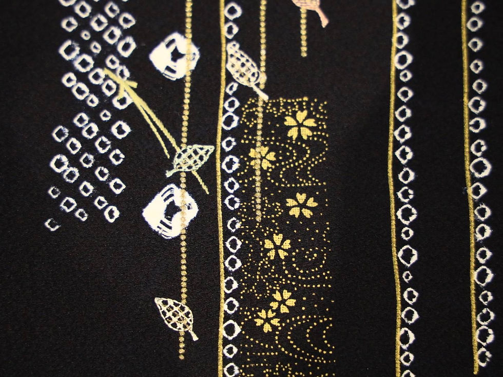 サムネイル： 黒地　刺繍絞り　付下げ