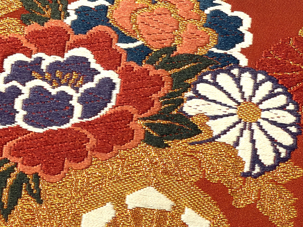 サムネイル： 紅茶地　花車柄　袋帯