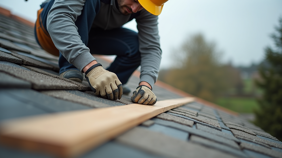 Close-up view of a contractor inspecting roofing materials