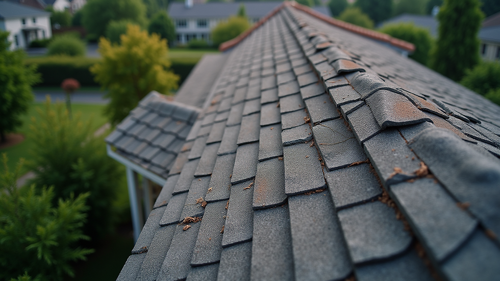 High angle view of a well-maintained residential roof