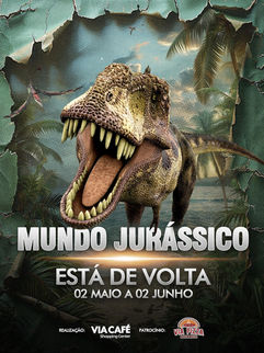 Mundo Jurássico invade o Via Café Shopping Center com dinossauros gigantes