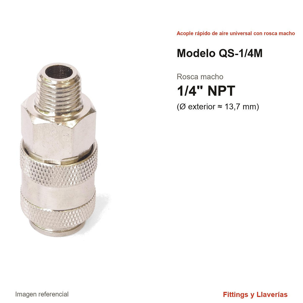 Acople Rápido de Aire Universal Rosca Macho 1/4" NPT QS-1/4M: datos y medidas en pulgadas y mm