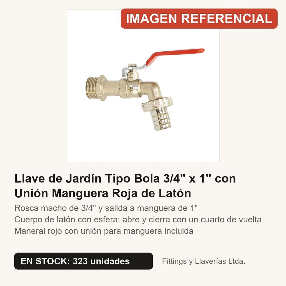 Llave de Jardín Tipo Bola 3/4" x 1" con Unión Manguera Roja de Latón | Fittings y Llaverías