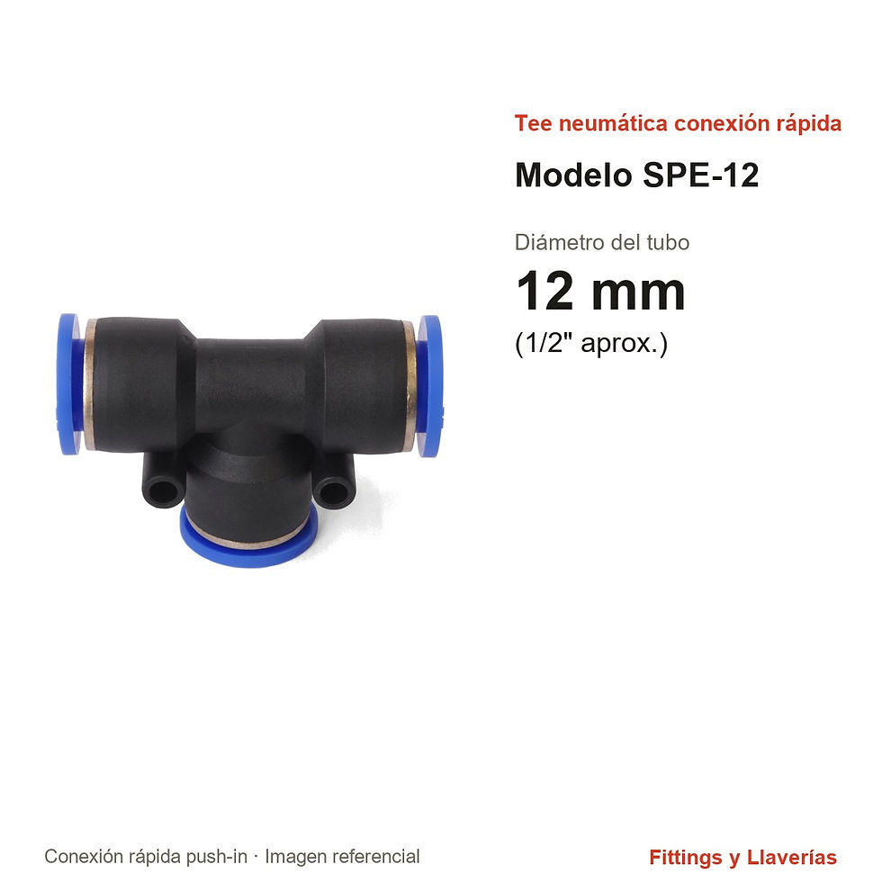 Tee Neumática de Conexión Rápida 12 mm SPE-12: medidas en mm y pulgadas, modelo SPE-12