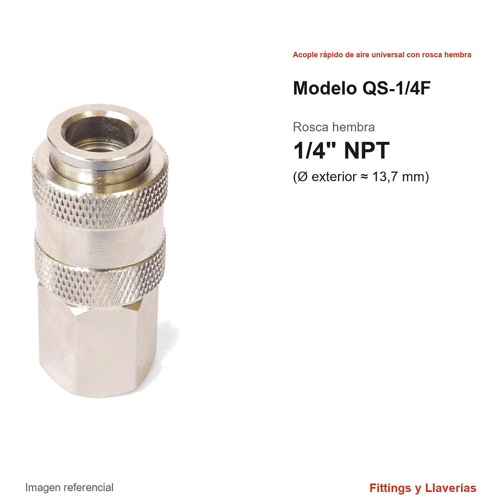 Acople Rápido de Aire Universal Rosca Hembra 1/4" NPT QS-1/4F: datos y medidas en pulgadas y mm