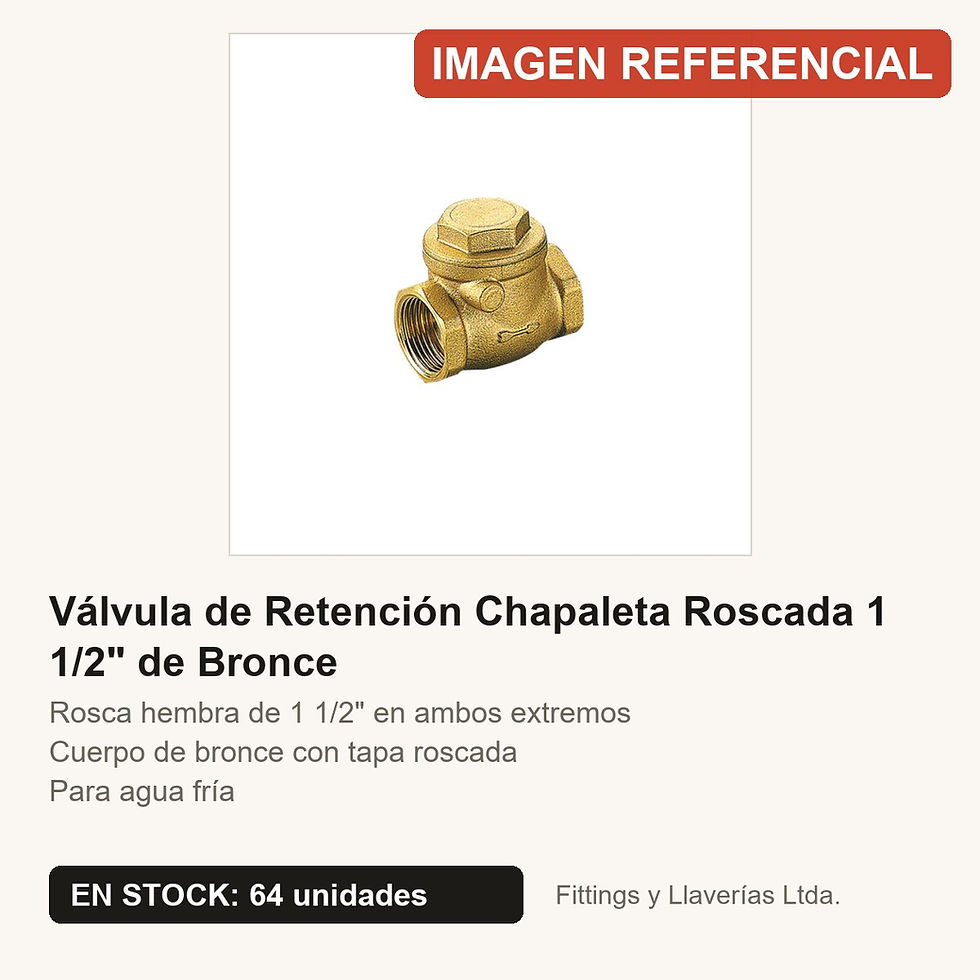Válvula de Retención Chapaleta Roscada 1 1/2" de Bronce | Fittings y Llaverías