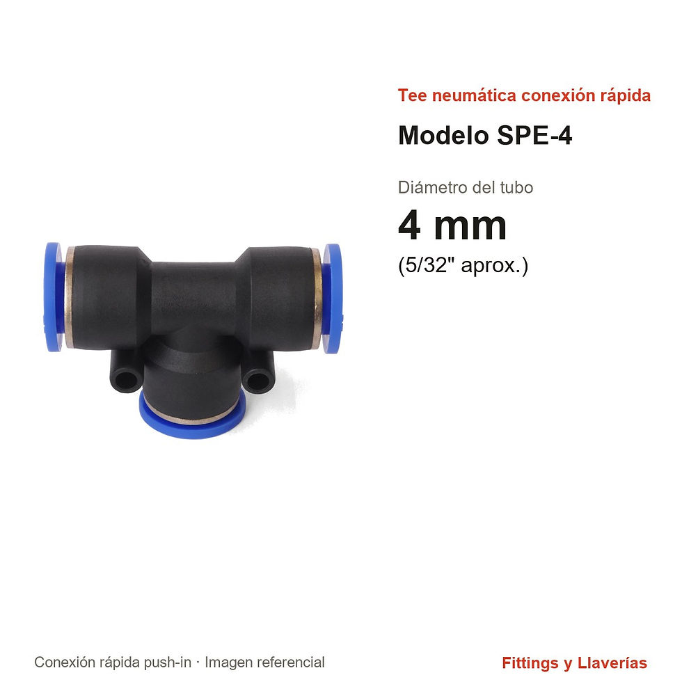 Tee Neumática de Conexión Rápida 4 mm SPE-4: medidas en mm y pulgadas, modelo SPE-4