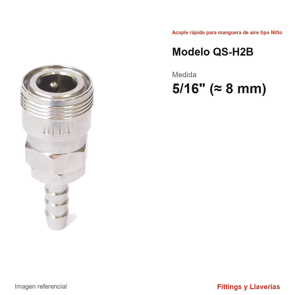 Acople Rápido para Manguera de Aire 5/16" Tipo Nitto QS-H2B: datos y medidas en pulgadas y mm