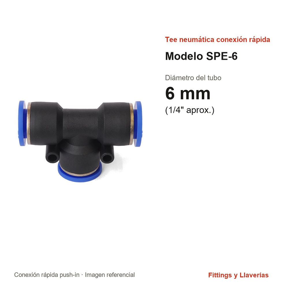Tee Neumática de Conexión Rápida 6 mm SPE-6: medidas en mm y pulgadas, modelo SPE-6