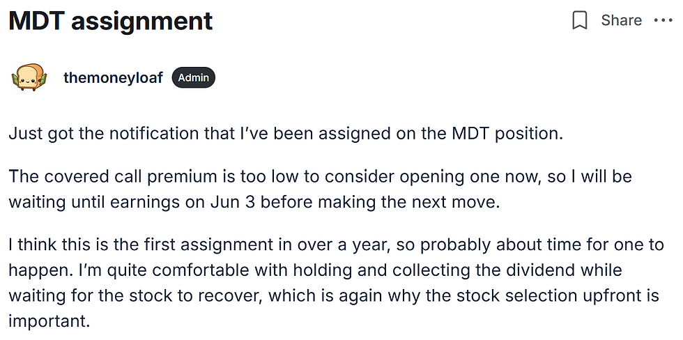 MDT stock assignment from selling cash-secured puts