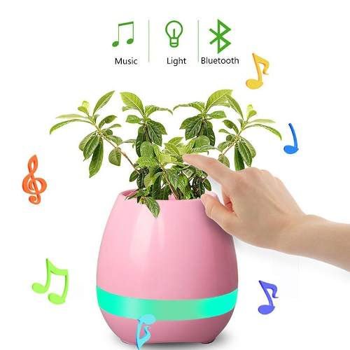 Parlante maceta musical con bocina bluetooth y luz de noche