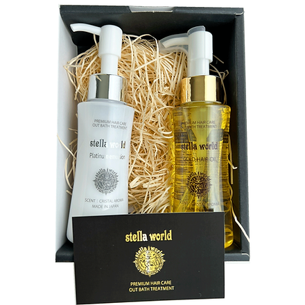 【数量限定１】ステラワールドゴールドヘアオイルの詰め替え240ｍｌ　2パック ヘアオイル&エマルジョンセット(ギフト用）手提げ袋付+PT2ﾐﾘ10枚付