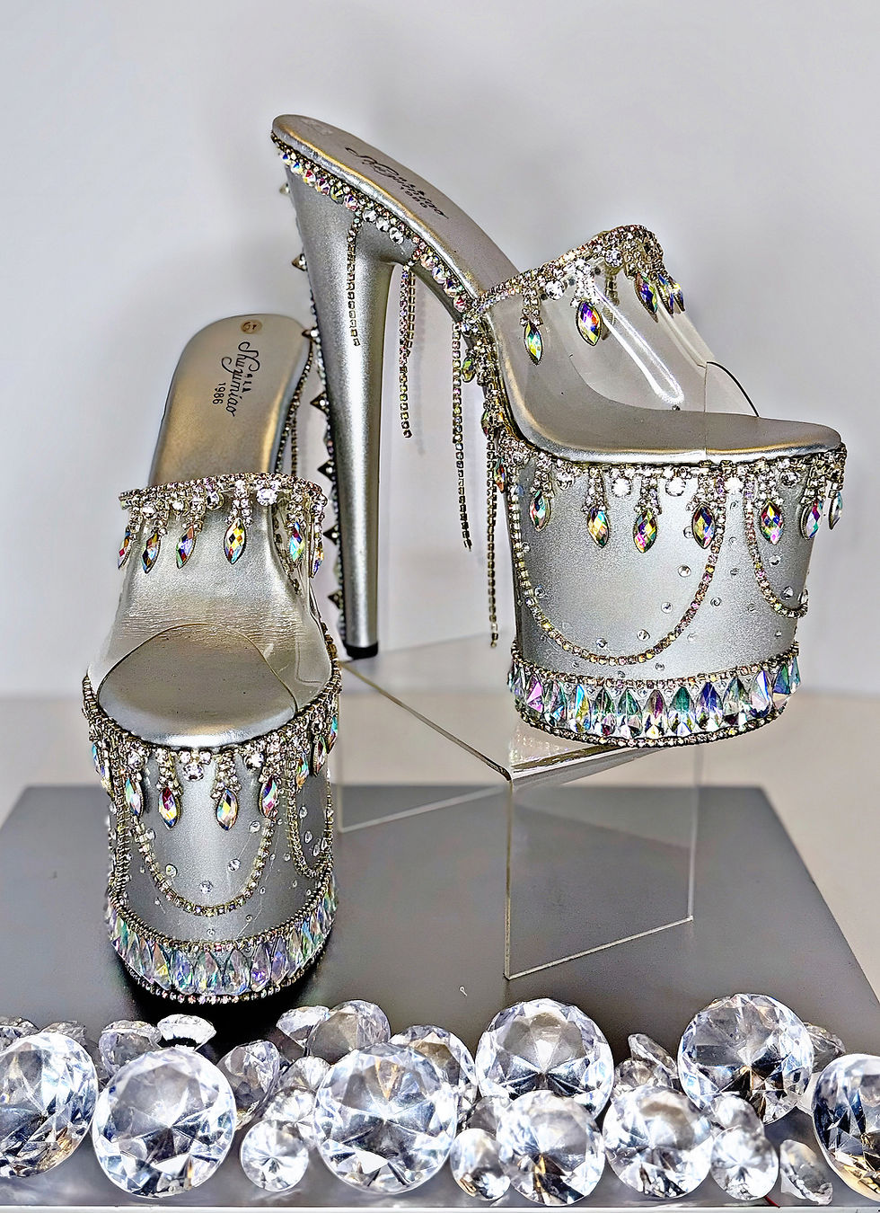 Thumbnail: Platinum Goddess Platform Heels (8")